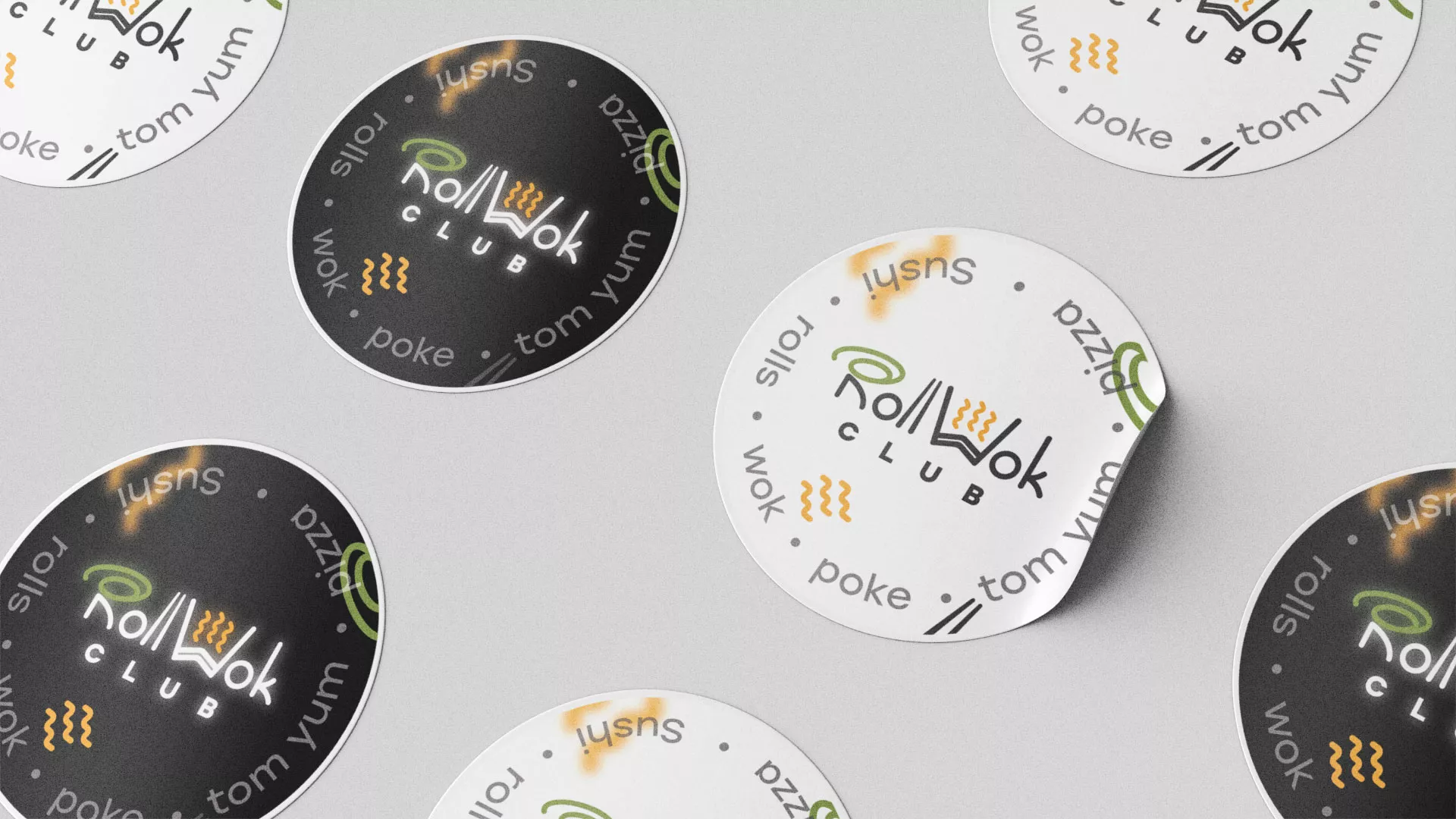 Разработка наклеек для суши-бара «Roll Wok Club» в Озерах